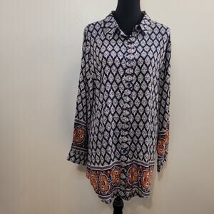 Boho Jane Women's Button Up Long Sleeve Tunic Top Multicolor Embellished Small